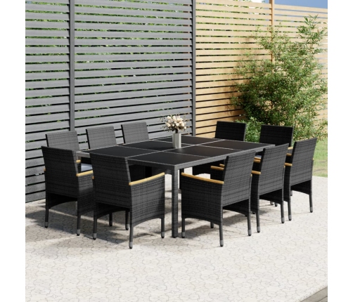 Set de comedor de jardín 11 pzas ratán sintético gris