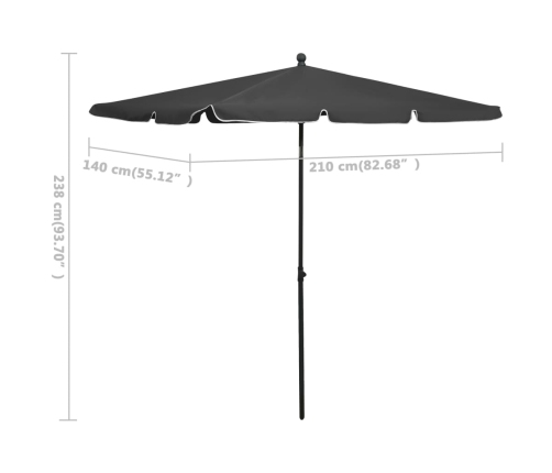 Sombrilla de jardín con palo gris antracita 210x140 cm