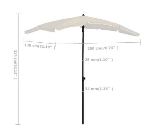 Sombrilla de jardín con palo arena 200x130 cm