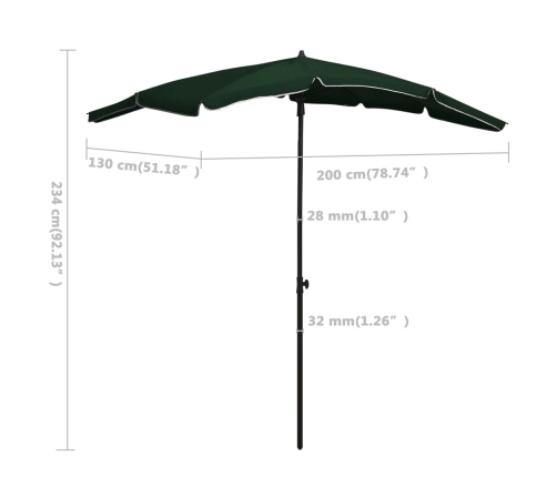 Sombrilla de jardín con palo verde 200x130 cm