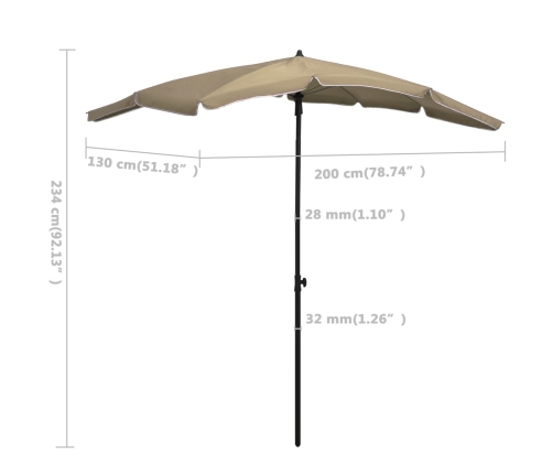 Sombrilla de jardín con palo gris taupe 200x130 cm