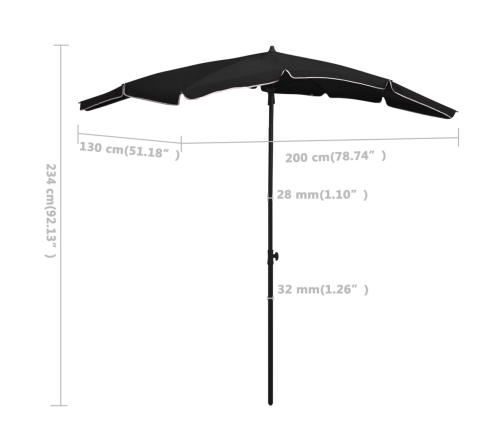 Sombrilla de jardín con palo negro 200x130 cm