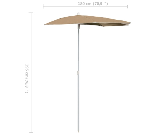 Sombrilla de jardín semicircular con palo taupe 180x90 cm