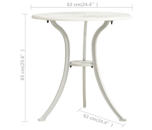 Mesa de jardín aluminio fundido blanco 62x62x65 cm