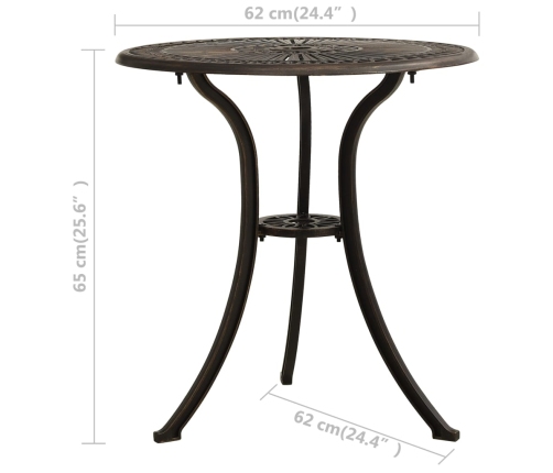 Mesa y sillas de bistró 3 piezas aluminio fundido color bronce