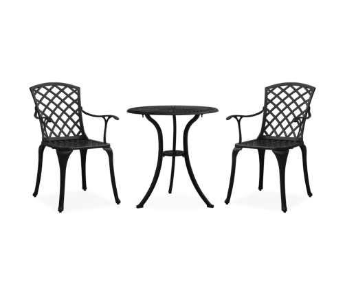 Mesa y sillas de bistró 3 piezas aluminio fundido negro