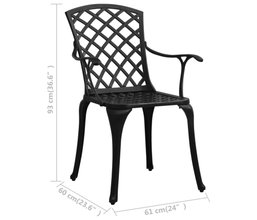 Mesa y sillas de bistró 3 piezas aluminio fundido negro