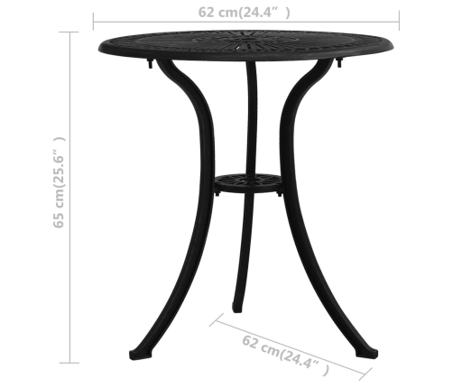 Mesa y sillas de bistró 3 piezas aluminio fundido negro