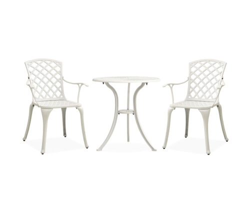 Mesa y sillas de bistró 3 piezas aluminio fundido blanco