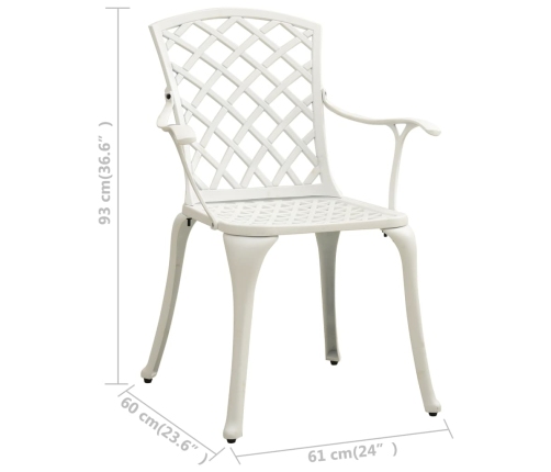 Mesa y sillas de bistró 3 piezas aluminio fundido blanco