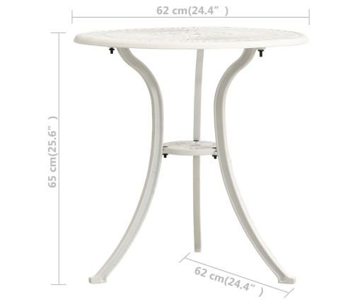 Mesa y sillas de bistró 3 piezas aluminio fundido blanco