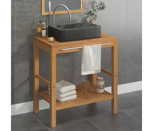 Mueble tocador madera teca maciza con lavabo de mármol negro