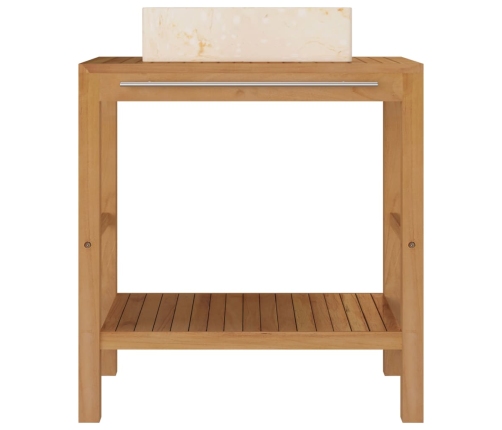 Mueble tocador madera teca maciza con lavabo de mármol crema