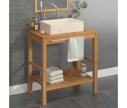 Mueble tocador madera teca maciza con lavabo de mármol crema