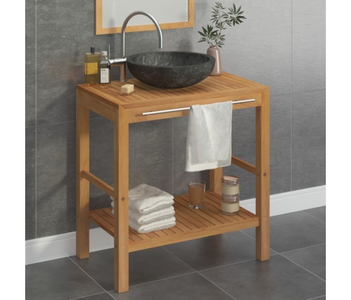 Mueble tocador madera teca maciza con lavabo de mármol negro