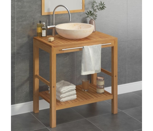 Mueble tocador madera teca maciza con lavabo de mármol crema