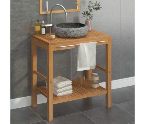 Mueble tocador madera teca maciza con lavabo de mármol negro