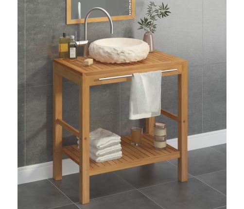 Mueble tocador madera teca maciza con lavabo de mármol crema