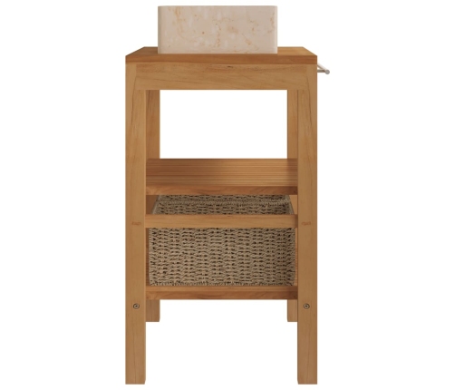 Mueble tocador madera teca maciza con lavabo de mármol crema