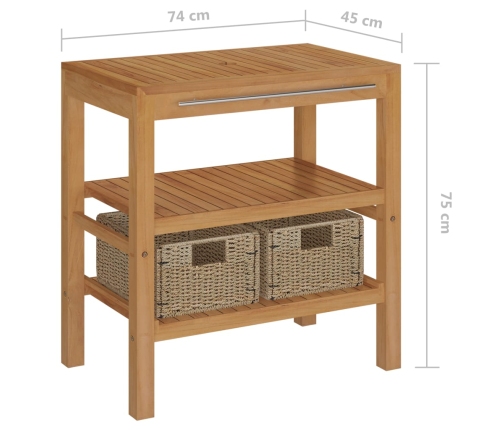 Mueble tocador madera teca maciza con lavabo de mármol crema