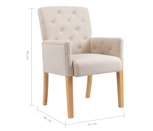 Sillas de comedor con reposabrazos 2 unidades de tela beige