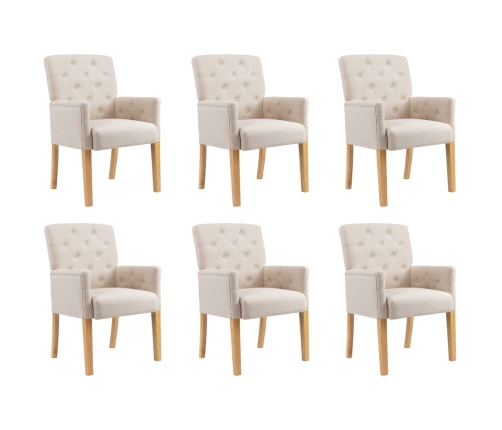 Sillas de comedor con reposabrazos 6 unidades de tela beige