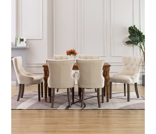 Sillas de comedor 6 unidades de tela beige