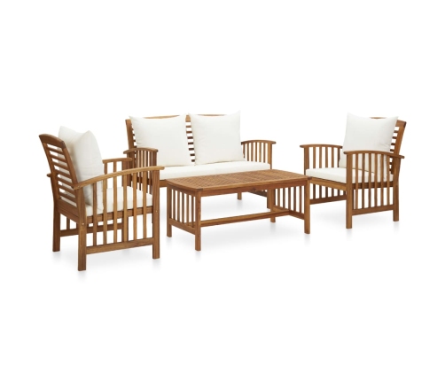Muebles de jardín 4 piezas con cojines madera maciza de acacia