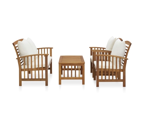 Muebles de jardín 4 piezas con cojines madera maciza de acacia