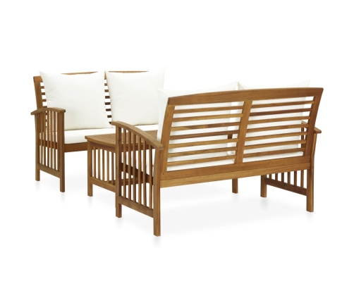 Muebles de jardín 3 piezas con cojines madera maciza de acacia
