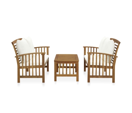 Muebles de jardín 3 piezas con cojines madera maciza de acacia