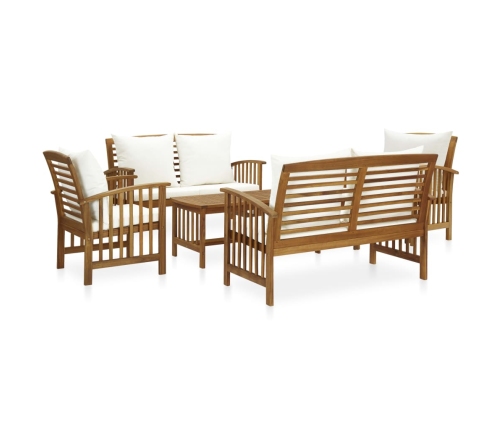 Muebles de jardín 5 piezas con cojines madera maciza de acacia