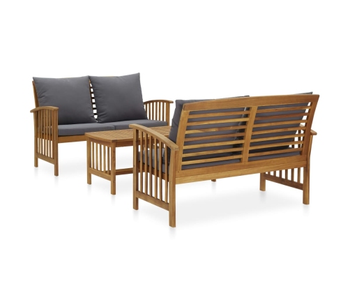 Muebles de jardín 3 piezas con cojines madera maciza de acacia