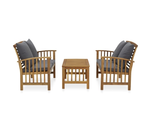 Muebles de jardín 3 piezas con cojines madera maciza de acacia