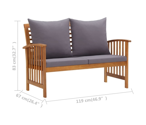 Muebles de jardín 3 piezas con cojines madera maciza de acacia
