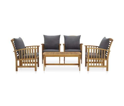 Juego muebles de jardín y cojines 5 piezas madera maciza acacia