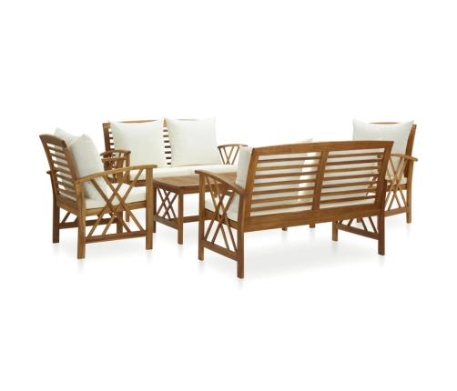 Muebles de jardín 5 piezas con cojines madera maciza de acacia