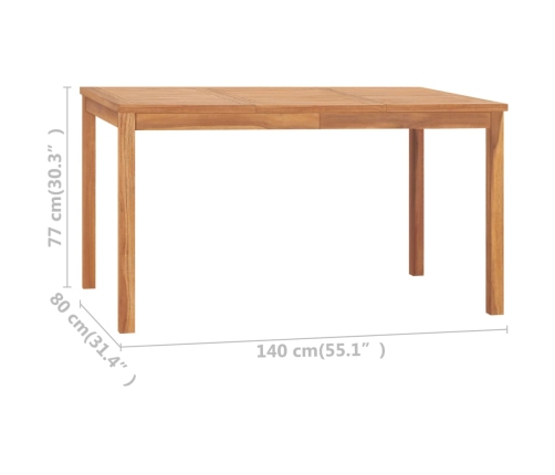 Mesa de comedor de jardín madera maciza de teca 140x80x77 cm