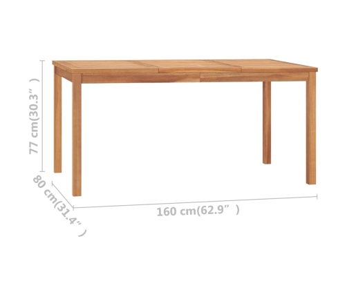 Mesa de comedor de jardín madera maciza de teca 160x80x77 cm