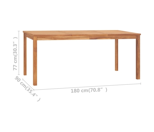 Mesa de comedor de jardín madera maciza de teca 180x90x77 cm