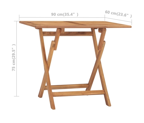 Mesa de comedor plegable para jardín madera de teca 90x60x75 cm