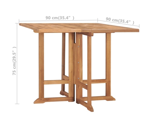 Mesa de comedor plegable para jardín madera de teca 90x90x75 cm