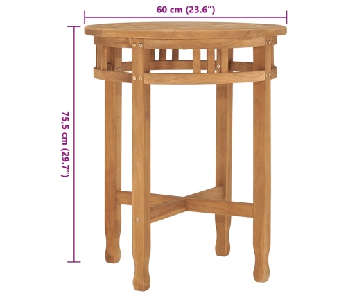 vidaXL Mesa de bistró de madera maciza de teca Ø60x75,5 cm