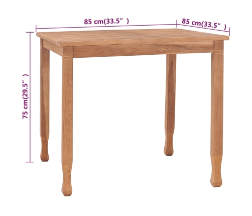 Mesa de jardín de madera maciza de teca 85x85x75 cm