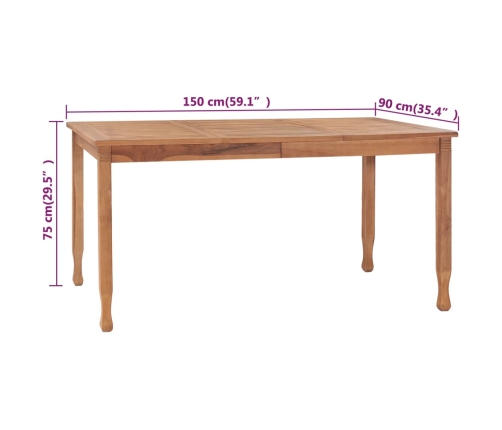 Mesa de comedor de jardín madera maciza de teca 150x90x75 cm