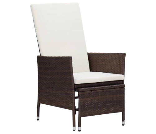 Set muebles de jardín 3 piezas y cojines ratán sintético marrón