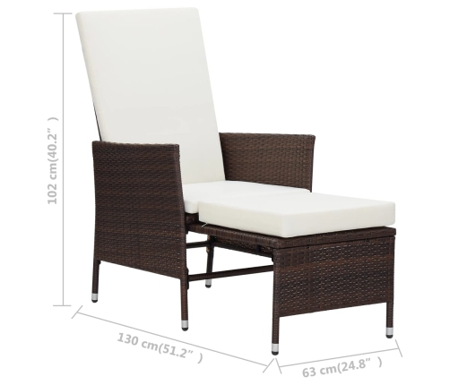 Set muebles de jardín 3 piezas y cojines ratán sintético marrón