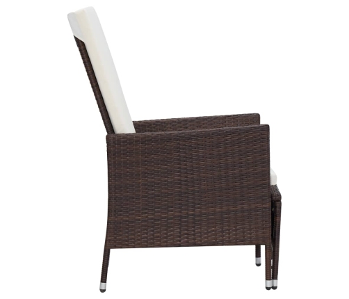 Set muebles de jardín 3 piezas y cojines ratán sintético marrón
