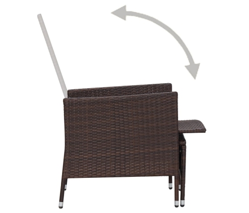 Set muebles de jardín 3 piezas y cojines ratán sintético marrón