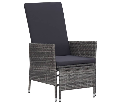 Set de muebles de jardín 3 pzas y cojines ratán sintético gris